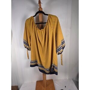 Naif Mustard Yellow Boho Geometric Print Blouse Tie Sleeve DT3707X-KHH091